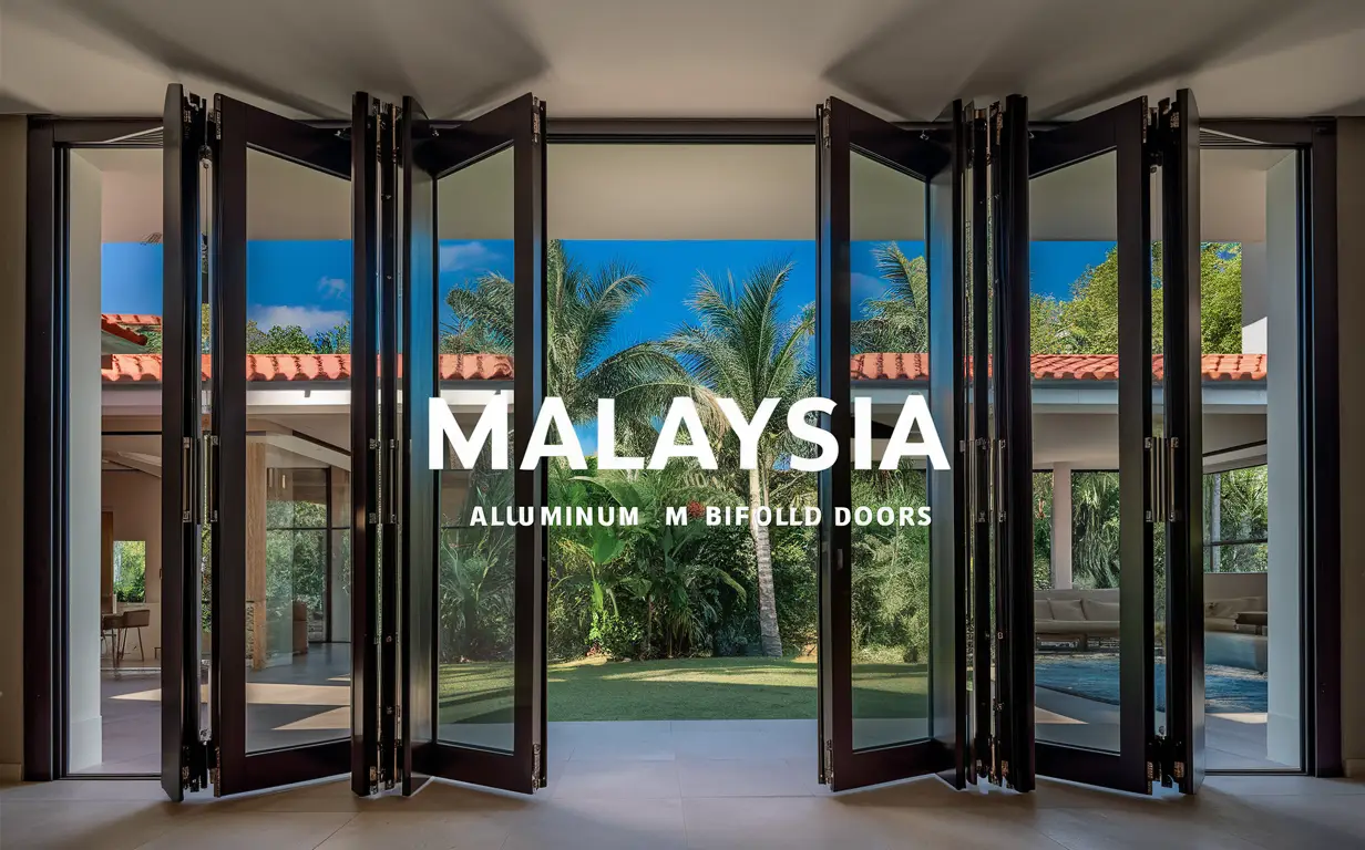 Modern aluminium bifold doors in a Malaysian home, featuring sleek design, large glass panels, and seamless indoor-outdoor connection. Perfect for maximizing space, natural light, and durability in Malaysia’s tropical climate.